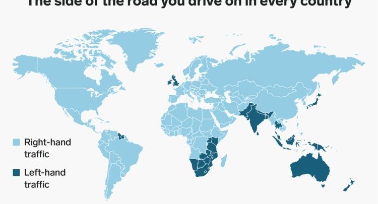 در کدام کشورها از سمت چپ رانندگی می‌کنند؟