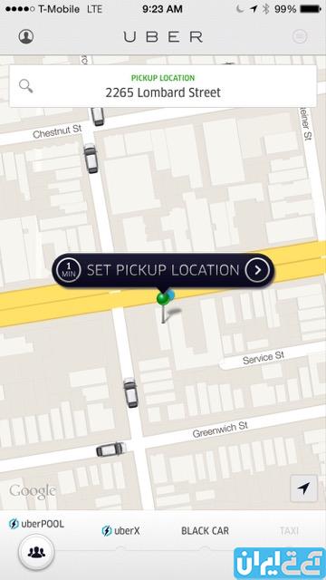 با Uber می‌توان محل تاکسی‌های اطراف و تاکسی مورد نظر را به طور لحظه‌ای مشاهده کرد