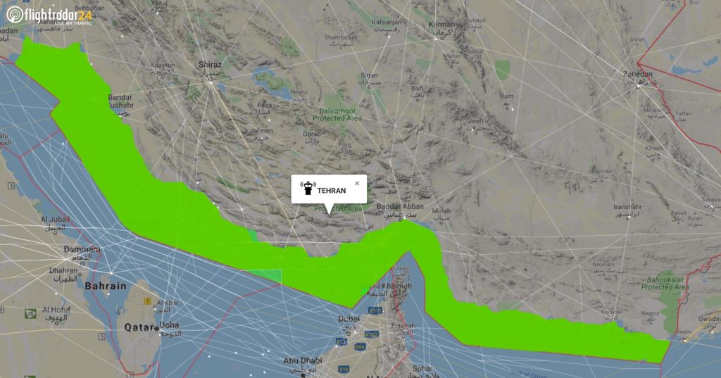 منطقه ممنوع اعلام شده پروازی حریم هوایی ایران 