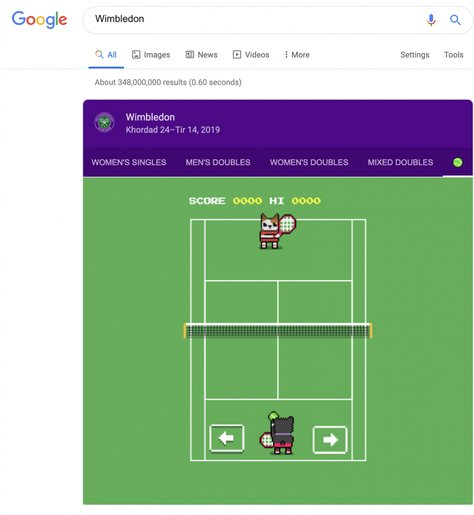 بازی تنیس ویمبلدون گوگل
