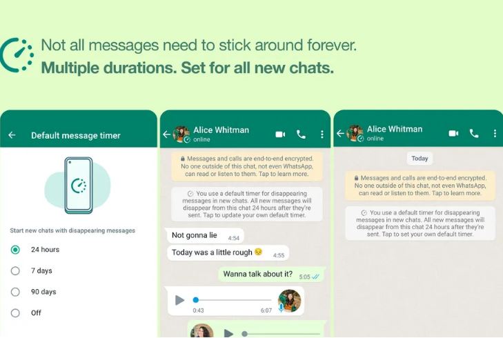 اضافه شدن امکانی جدید به قابلیت پیام‌های محوشونده واتس‌اپ